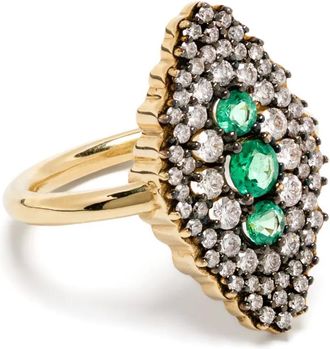 Leandra Anello Maxi Lanzadera in oro giallo 18kt con diamanti e smeraldi