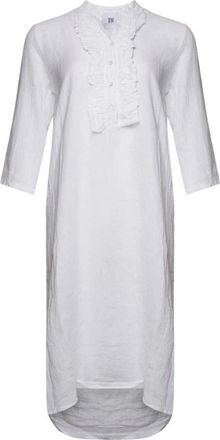 Tiffany & Co. Ruffle Linnen Lang Shirtjurk - Dames - Shirt Kleedjes - Wit - Xs/S - Linnen - Kleedjes