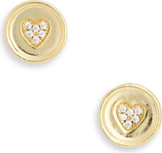 Argento Vivo Pav&eacute; Heart Push Stud Earrings in Gold at Nordstrom Rack