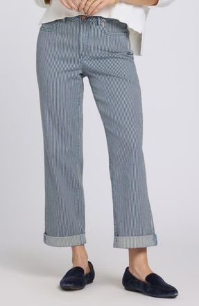 NYDJ Bailey Stripe High Waist Crop Relaxed Straight Leg Jeans in Malaga Stripe at Nordstrom, Size 00P