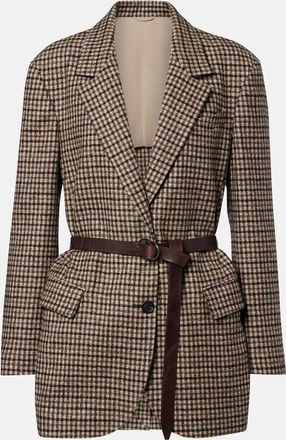 Brunello Cucinelli Belted checked wool and alpaca-blend jacket