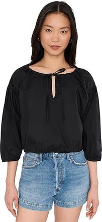 CeCe by Cynthia Steffe Long Sleeve Dropped Shoulder Bubble Top Womens Clothing Rich Black : SM, Cotton/Spandex