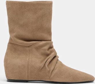 Stradivarius stivaletti con zeppa in pelle beige-Neutro