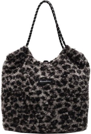 Generic Portable large bag faux plush fashion statement womens shoulder bag(black)