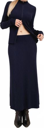 Paper Label Afiya Rib Midi Skirt In French Navy