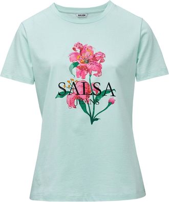 Salsa T-Shirt SALSA Salsa Jeans T-Shirt Flower Print, Damen, Gr. XL, mintgr&uuml;n, Obermaterial: 100% Baumwolle CO., Shirts T-Shirt