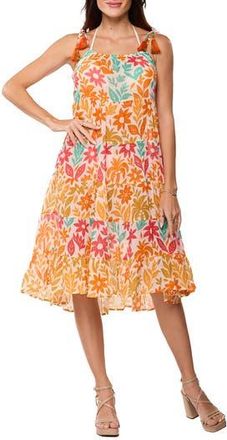 Ranee&rsquo;s Floral Print Midi Dress in Orange at Nordstrom Rack, Size Large/x-Large