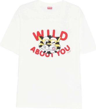 Kenzo Tops, Heren, Wit, L, Katoen, Wild Tiger T-shirt