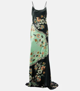Roberto Cavalli Vestido lencero de sat&eacute;n de seda floral