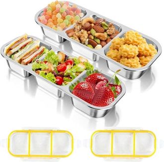 OEM Fiambrera Con Compartimentos, 2 Unidades, Fiambrera De Acero Inoxidable Para Ni&ntilde;os, Libre De Bpa, Pr&aacute;ctica Y Duradera (26,2 X 10,5 X 4 Cm)