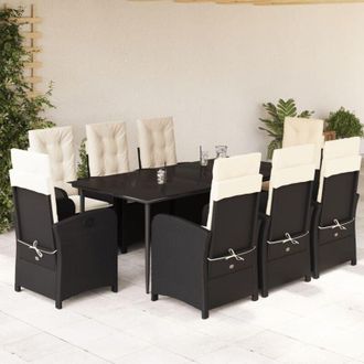 vidaXL Set De Comedor De Jard&iacute;n 9 Pzas Y Cojines Rat&aacute;n Sint&eacute;tico Negro Vidaxl