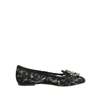 Dolce & Gabbana Ballerinas, female, Multicolor, Size: 5 1/2 US Lace Flats with Crystal Flower Decoration