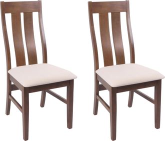 Hhg Hhg - Nunca Usado] Lote De 2 Sillas De Comedor 675, Silla De Cocina Sill&oacute;n Silla, Tela/textil Madera Maciza, Estructura Oscura, Crema