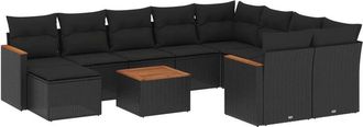 vidaXL Set De Sof&aacute;s De Jard&iacute;n 11 Pzas Y Cojines Rat&aacute;n Sint&eacute;tico Negro Vidaxl