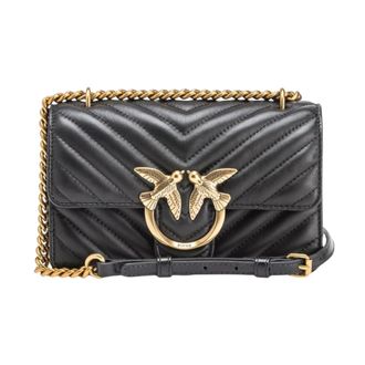 Pinko Mini Love Bag One Chevron - Dames - Schoudertassen - Zwart - ONE Size - Leer - Tassen