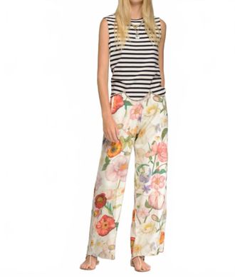 Vilagallo Wide Leg Linen Pants In Multi Floral Pastel