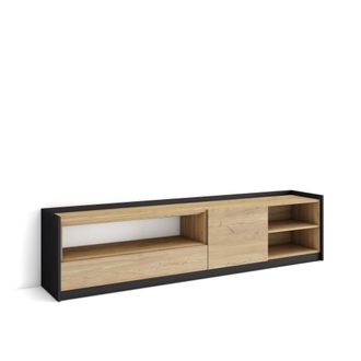 Skraut Home Mueble tv efecto madera roble y negro 208x37x50cm