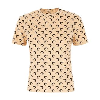 Marine Serre T-Shirts, male, Beige, Size: XS Moon Print Fitted T-Shirt