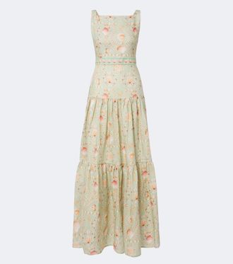 Agua Bendita Abeja printed tiered linen maxi dress