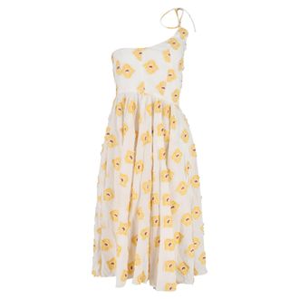 Caroline Constas Floral One-Shoulder Midi Dress in White Cotton