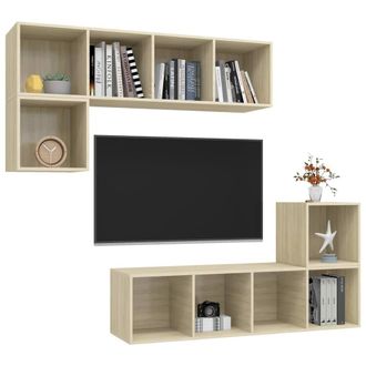 Berkfield Home Practical 4 Piece TV Cabinet Set Sonoma Oak Engineered Wood in Light Tan