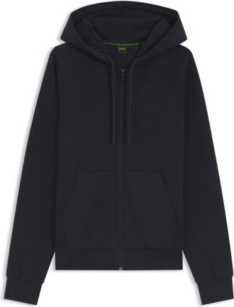 BOSS Stretch-cotton zip-up hoodie with puff logo