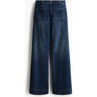 H&M Wide High Waist Jeans in Navy Denim Blue at Nordstrom, Size 18