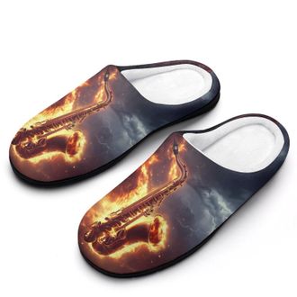 Generic Sax Special-Effects Womens Slippers Warm House Slippers Indoor House Shoes with Anti-Skid Rubber Sole