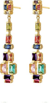 Liv Oliver 18k Gold Chandelier Multi Emerald Cut Drop Earrings