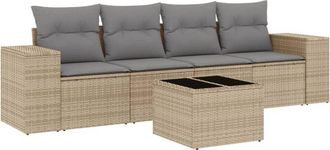 vidaXL Juego De Sof&aacute;s Jard&iacute;n Con Cojines 5 Pzas Rat&aacute;n Sint&eacute;tico Beige Vidaxl