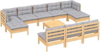vidaXL Juego De Muebles De Jard&iacute;n 11 Pzas Y Cojines Madera Pino Gris Vidaxl