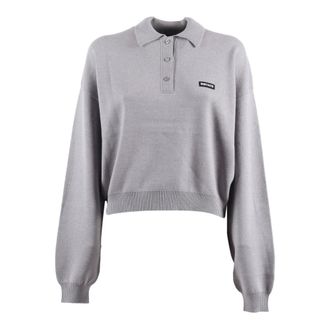 Rotate ROTATE Birger Christensen, Round-neck Knitwear, female, Gray, Size: S Slinky Knit Polo