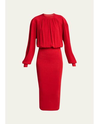Isabel Marant Aliza Shimmering Knit Long-Sleeve Midi Dress