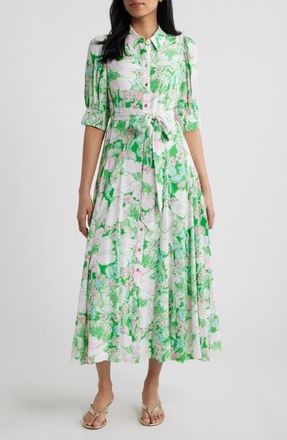 Lilly Pulitzer Larkyn Midi Shirtdress in Putting Green Poppy Land at Nordstrom, Size 2