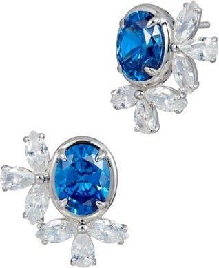 Savvy Cie Jewels Cubic Zirconia Cluster Oval Stud Earrings in Sapphire Blue at Nordstrom Rack