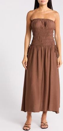 Blu Pepper Strapless Satin Midi Dress in Dark Brown at Nordstrom Rack, Size Medium