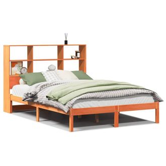 Berkfield Home Bookcase Bed Frame Wax Brown 150x200 cm King Size Solid Wood Pine