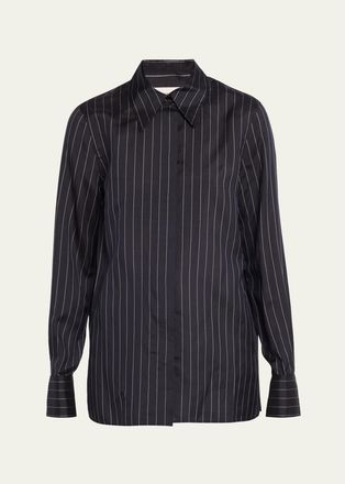 Lafayette 148 New York Pinstripe Button-Front Blouse