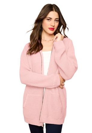 Roaman's Plus Size Waffle Knit Zip-Front Relaxed Hoodie in Soft Blush at Nordstrom, Size Medium