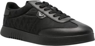 Emporio Armani Panelled Lage Sneakers - Heren - Sneakers - Zwart - 44 EU - Leer - Schoenen