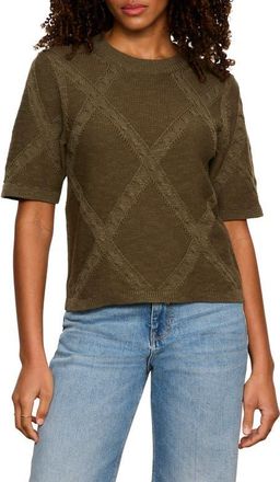 Sanctuary Diamond Stitch Cotton Sweater in Green at Nordstrom, Size 2X