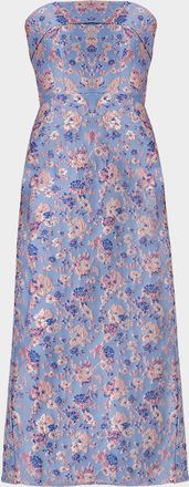 Shoshanna Callie Strapless Floral Jacquard Midi Dress