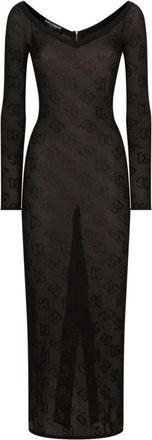 Dolce & Gabbana Jacquard Logo Sheath Dress - Dames - Maxi kleedjes - Zwart - M - Polyester - Kleedjes