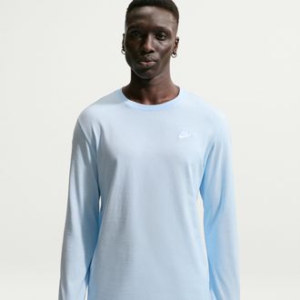 Nike Mens Nike Sportswear Club Long-Sleeve T-Shirt in Blue | AR5193-407