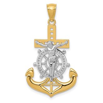 Diamond2Deal 14k Yellow Gold Rhodium Polished Mariners Crucifix Pendant