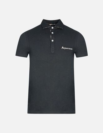 Aquascutum Mens Aquascutum Signature Logo Black Polo Shirt - Size: 38