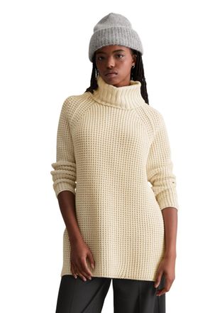 Marc O'Polo Denim Rollkragenpullover MARC OPOLO DENIM, Damen, Gr. L, wei&szlig; blush, Strick, Obermaterial: 60% Baumwolle, 40% Polyacryl, relaxed fit normal, Rippstrickb&uuml;ndc