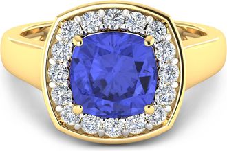 Diana M. Jewels Tanzanite ( AA - AA+ ) Cushion 8mm - 1Pc + White Diamond F/C Round 2mm - 16Pcs ( White Pen Rhodium ) ( Diamond Quality: SI-2/HI )