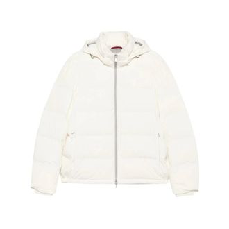 Brunello Cucinelli Stretch Bonded Nylon Down Jacket - Heren - Jassen - Wit - Maat: S Nylon