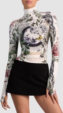 Alice & Olivia Delaina Mixed Print Turtleneck Top in Dreamscape Moon Vanilla at Nordstrom, Size X-Large